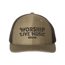Load image into Gallery viewer, Tabernacle &quot;Worship Live Music&quot; | Loden / Black 6-Panel Trucker Hat